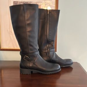 Cole Haan black leather knee high all purpose weather boots with side zipper